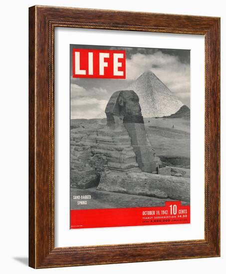 Sand-bagged Sphinx, Wartime Worries over Things of Antiquity, October 19, 1942-Bob Landry-Framed Photographic Print