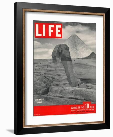 Sand-bagged Sphinx, Wartime Worries over Things of Antiquity, October 19, 1942-Bob Landry-Framed Photographic Print