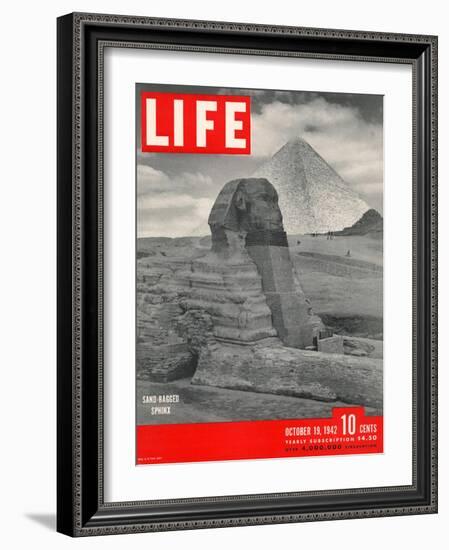 Sand-bagged Sphinx, Wartime Worries over Things of Antiquity, October 19, 1942-Bob Landry-Framed Photographic Print