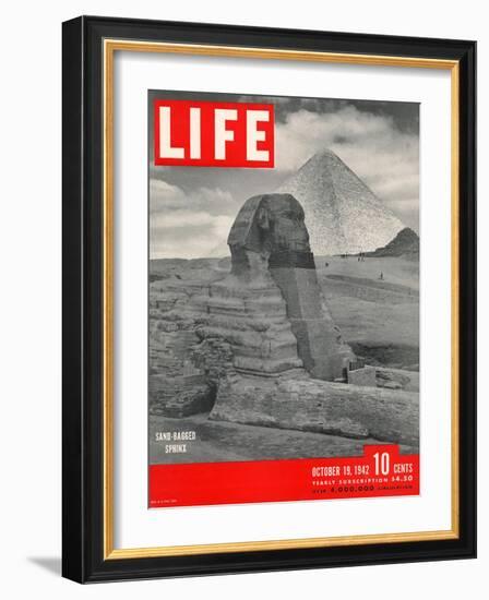 Sand-bagged Sphinx, Wartime Worries over Things of Antiquity, October 19, 1942-Bob Landry-Framed Photographic Print