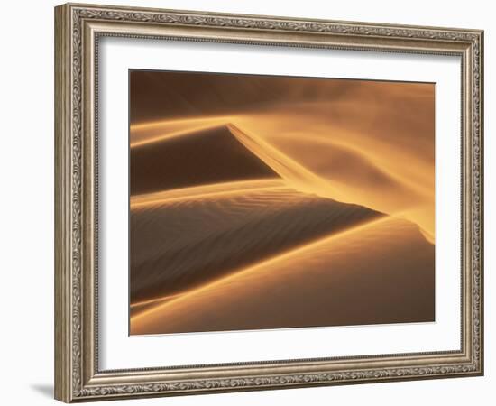 Sand Blowing on Crest of Dune in Erg Chebbi, Sahara Desert, Near Merzouga, Morocco-Lee Frost-Framed Photographic Print