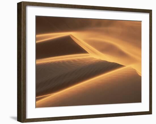 Sand Blowing on Crest of Dune in Erg Chebbi, Sahara Desert, Near Merzouga, Morocco-Lee Frost-Framed Photographic Print