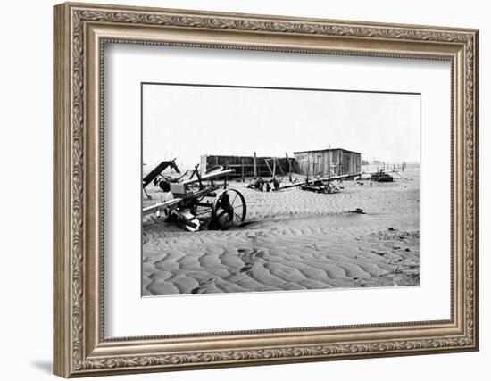 Sand covered farm at Mills, New Mexico, 1935-Dorothea Lange-Framed Photographic Print