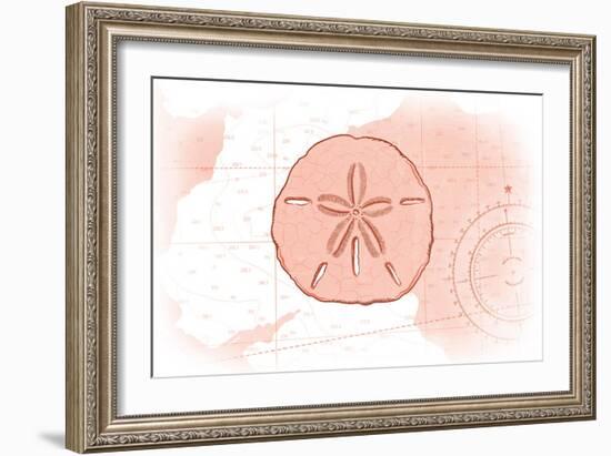 Sand Dollar - Coral - Coastal Icon-Lantern Press-Framed Art Print