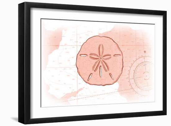 Sand Dollar - Coral - Coastal Icon-Lantern Press-Framed Art Print