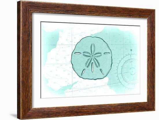 Sand Dollar - Teal - Coastal Icon-Lantern Press-Framed Art Print