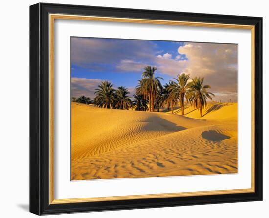 Sand Dunes and Oasis, Desert, Tunisia-Peter Adams-Framed Photographic Print