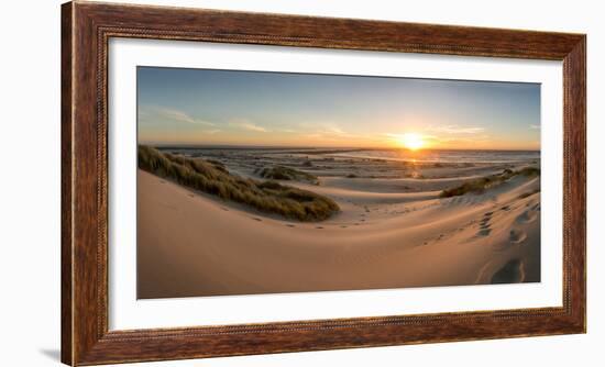 Sand dunes, grass, and driftwood at sunset on the Oregon coast, Oregon, United States of America, N-Tyler Lillico-Framed Photographic Print