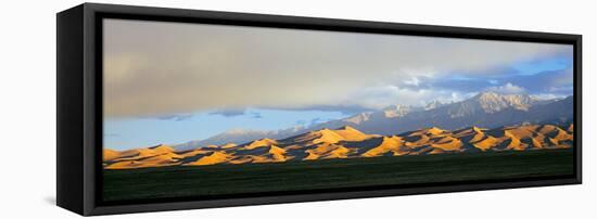 Sand Dunes in a Desert with a Mountain Range in the Background-null-Framed Stretched Canvas