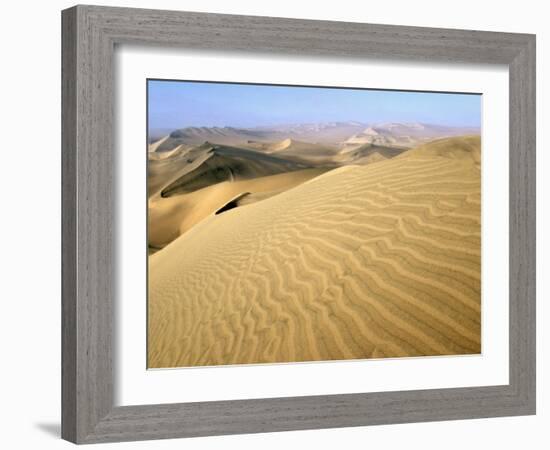 Sand Dunes Stretch into the Distance, in the Coastal Desert Bordering Ica, in Southern Peru-Andrew Watson-Framed Photographic Print