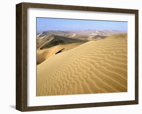 Sand Dunes Stretch into the Distance, in the Coastal Desert Bordering Ica, in Southern Peru-Andrew Watson-Framed Photographic Print