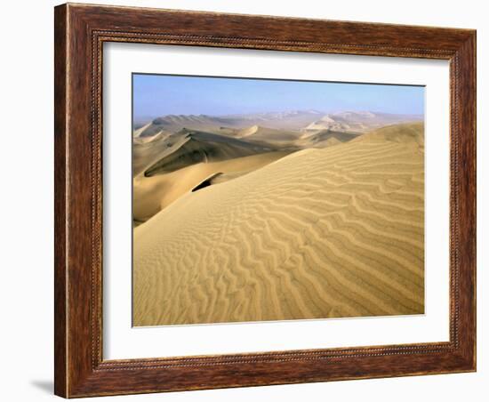 Sand Dunes Stretch into the Distance, in the Coastal Desert Bordering Ica, in Southern Peru-Andrew Watson-Framed Photographic Print