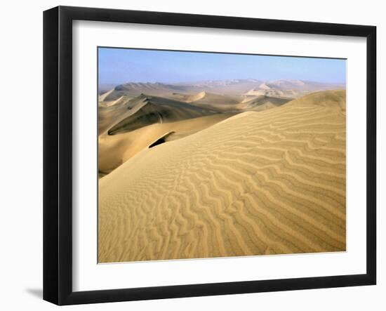 Sand Dunes Stretch into the Distance, in the Coastal Desert Bordering Ica, in Southern Peru-Andrew Watson-Framed Photographic Print
