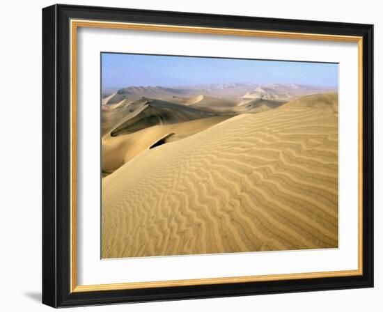 Sand Dunes Stretch into the Distance, in the Coastal Desert Bordering Ica, in Southern Peru-Andrew Watson-Framed Photographic Print