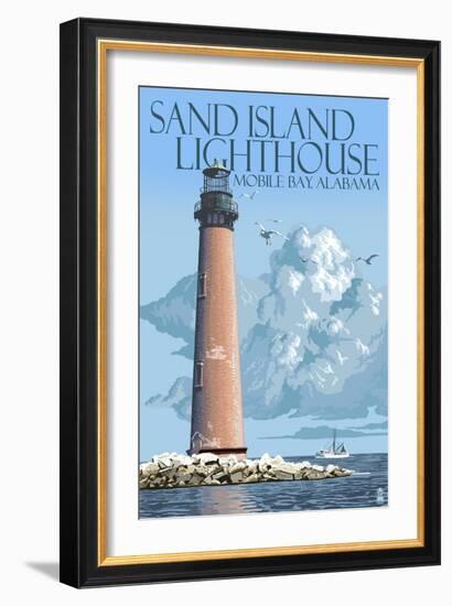 Sand Island Lighthouse - Mobile Bay, Alabama-Lantern Press-Framed Art Print