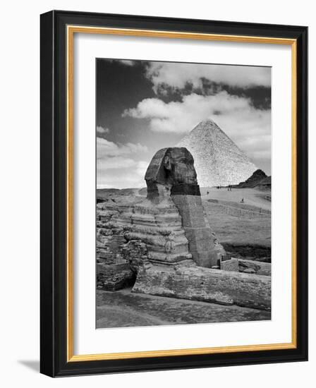 Sandbags Being Used to Protect Sphinx Against Enemy Bombs, Giza, Egypt, 1942-Bob Landry-Framed Photographic Print