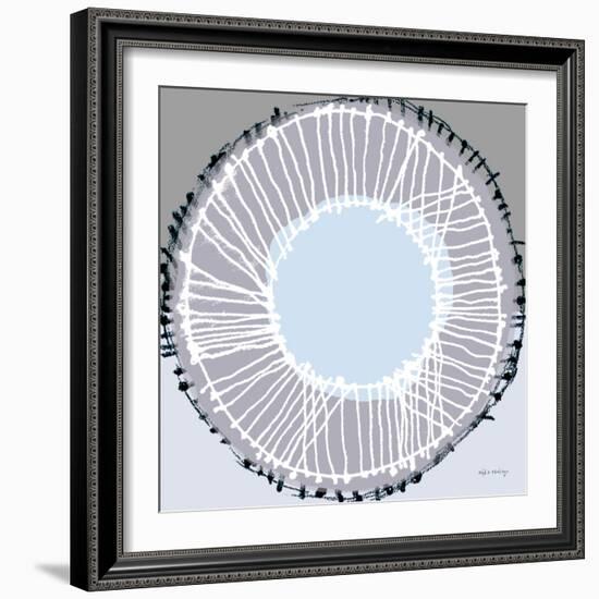 SandCircle7    pattern, blue, grey, hand-drawn-Robbin Rawlings-Framed Art Print