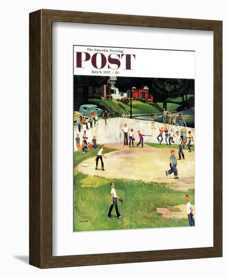 "Sandlot Homerun" Saturday Evening Post Cover, July 6, 1957-John Falter-Framed Giclee Print