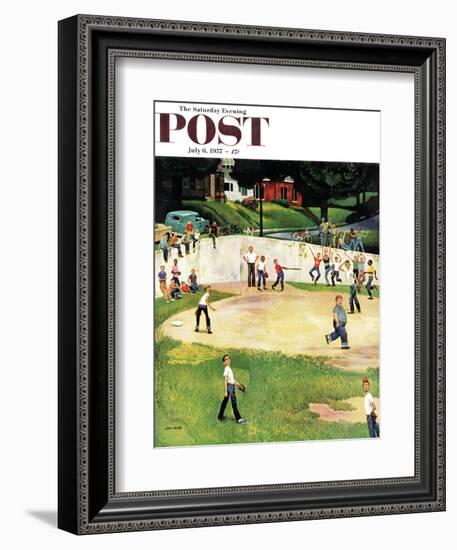 "Sandlot Homerun" Saturday Evening Post Cover, July 6, 1957-John Falter-Framed Giclee Print