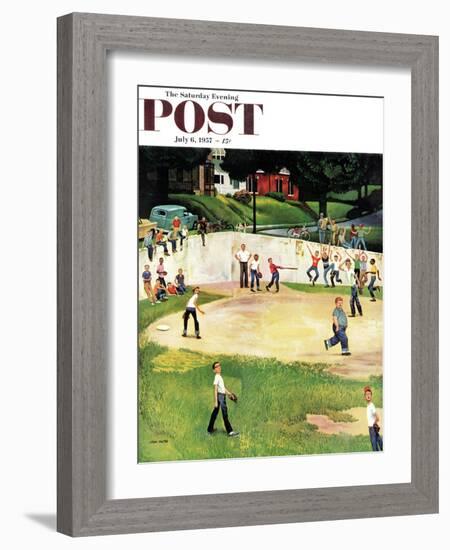 "Sandlot Homerun" Saturday Evening Post Cover, July 6, 1957-John Falter-Framed Giclee Print