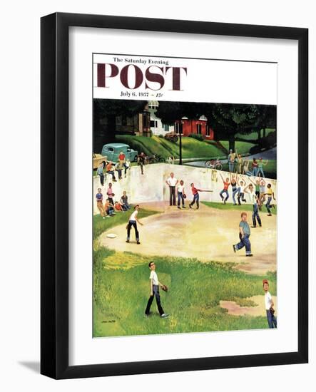 "Sandlot Homerun" Saturday Evening Post Cover, July 6, 1957-John Falter-Framed Giclee Print