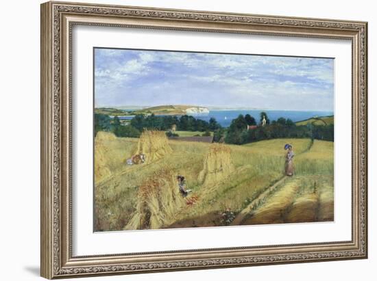 Sandown Bay, Isle of Wight to Culver Cliff with a Cornfield in the Foreground, c.1850-Richard Burchett-Framed Giclee Print