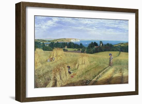 Sandown Bay, Isle of Wight to Culver Cliff with a Cornfield in the Foreground, c.1850-Richard Burchett-Framed Giclee Print