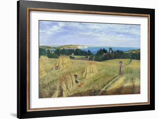 Sandown Bay, Isle of Wight to Culver Cliff with a Cornfield in the Foreground, c.1850-Richard Burchett-Framed Giclee Print