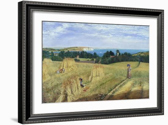 Sandown Bay, Isle of Wight to Culver Cliff with a Cornfield in the Foreground, c.1850-Richard Burchett-Framed Giclee Print