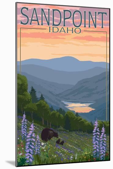 Sandpoint, Idaho - Bears and Spring Flowers-Lantern Press-Mounted Art Print