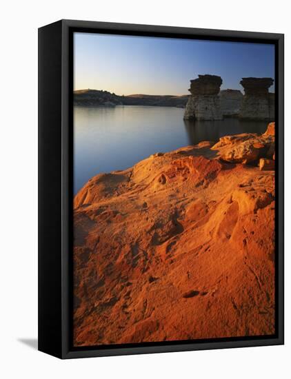 Sandstone at sunset, Rocktown Natural Area, Wilson Lake, Kansas, USA-Charles Gurche-Framed Premier Image Canvas