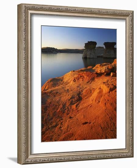 Sandstone at sunset, Rocktown Natural Area, Wilson Lake, Kansas, USA-Charles Gurche-Framed Photographic Print