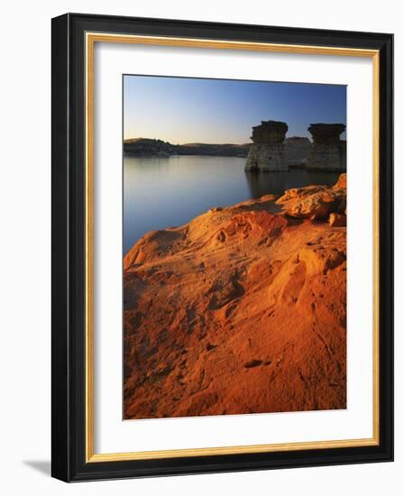 Sandstone at sunset, Rocktown Natural Area, Wilson Lake, Kansas, USA-Charles Gurche-Framed Photographic Print