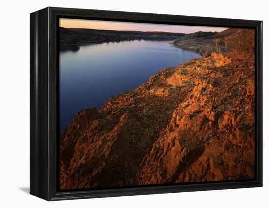 Sandstone bluff at sunset along Kanopolis Lake, Kanopolis State Park, Kansas, USA-Charles Gurche-Framed Premier Image Canvas