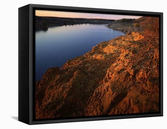 Sandstone bluff at sunset along Kanopolis Lake, Kanopolis State Park, Kansas, USA-Charles Gurche-Framed Premier Image Canvas