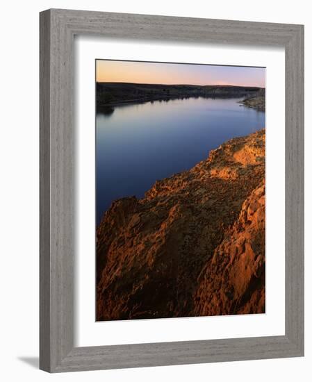 Sandstone bluff at sunset along Kanopolis Lake, Kanopolis State Park, Kansas, USA-Charles Gurche-Framed Photographic Print