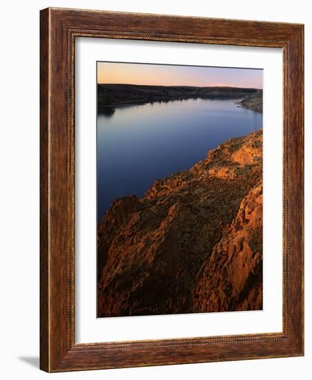 Sandstone bluff at sunset along Kanopolis Lake, Kanopolis State Park, Kansas, USA-Charles Gurche-Framed Photographic Print