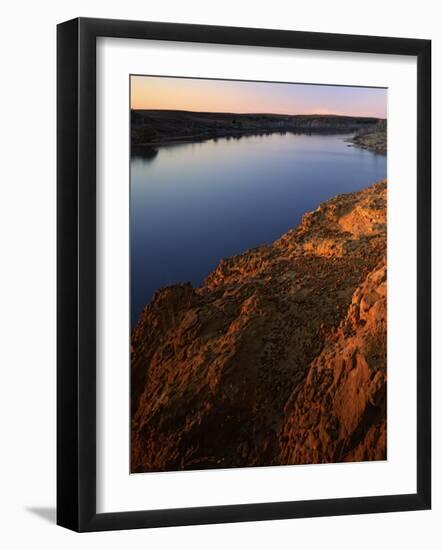 Sandstone bluff at sunset along Kanopolis Lake, Kanopolis State Park, Kansas, USA-Charles Gurche-Framed Photographic Print