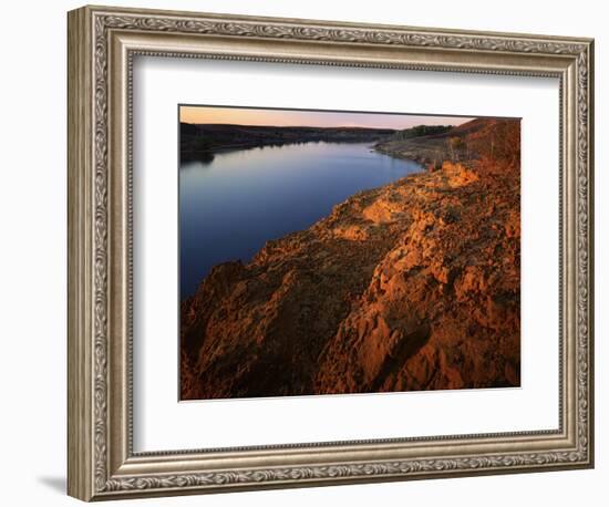 Sandstone bluff at sunset along Kanopolis Lake, Kanopolis State Park, Kansas, USA-Charles Gurche-Framed Photographic Print