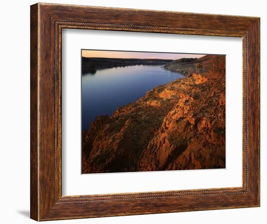 Sandstone bluff at sunset along Kanopolis Lake, Kanopolis State Park, Kansas, USA-Charles Gurche-Framed Photographic Print