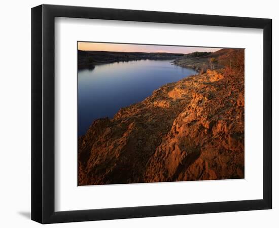 Sandstone bluff at sunset along Kanopolis Lake, Kanopolis State Park, Kansas, USA-Charles Gurche-Framed Photographic Print