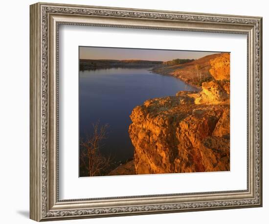 Sandstone Bluff at Sunset at Kanopolis Lake, Kansas, USA-Charles Gurche-Framed Photographic Print