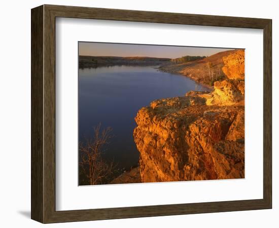 Sandstone Bluff at Sunset at Kanopolis Lake, Kansas, USA-Charles Gurche-Framed Photographic Print