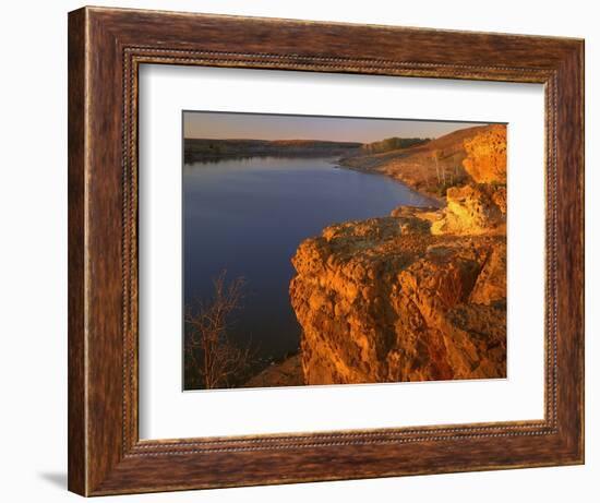 Sandstone Bluff at Sunset at Kanopolis Lake, Kansas, USA-Charles Gurche-Framed Photographic Print