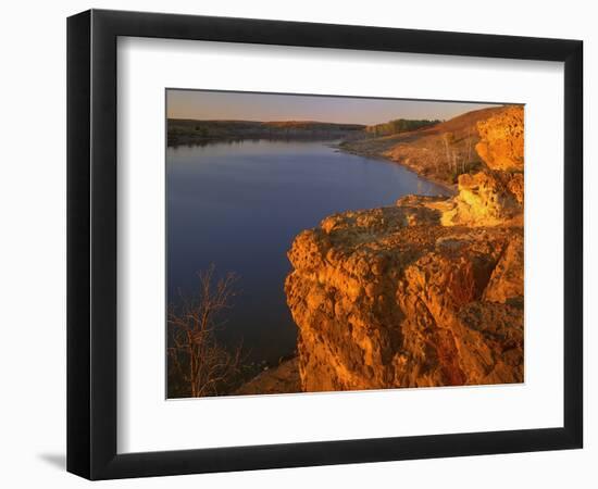 Sandstone Bluff at Sunset at Kanopolis Lake, Kansas, USA-Charles Gurche-Framed Photographic Print