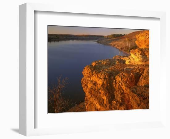 Sandstone Bluff at Sunset at Kanopolis Lake, Kansas, USA-Charles Gurche-Framed Photographic Print