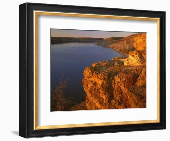 Sandstone Bluff at Sunset at Kanopolis Lake, Kansas, USA-Charles Gurche-Framed Photographic Print