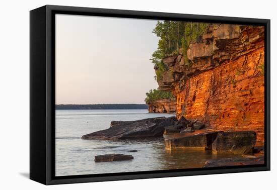 Sandstone Cliffs, Sea Caves, Devils Island, Apostle Islands Lakeshore, Wisconsin, USA-Chuck Haney-Framed Premier Image Canvas