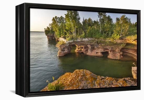 Sandstone Cliffs, Sea Caves, Devils Island, Apostle Islands Lakeshore, Wisconsin, USA-Chuck Haney-Framed Premier Image Canvas