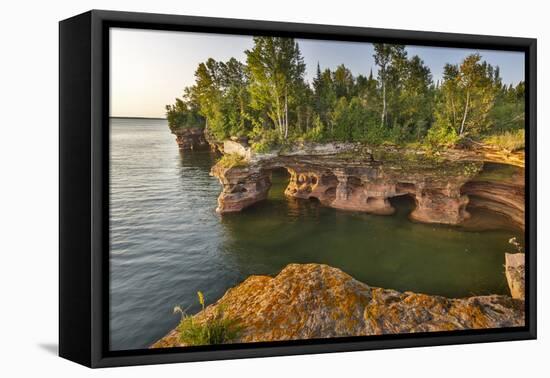 Sandstone Cliffs, Sea Caves, Devils Island, Apostle Islands Lakeshore, Wisconsin, USA-Chuck Haney-Framed Premier Image Canvas